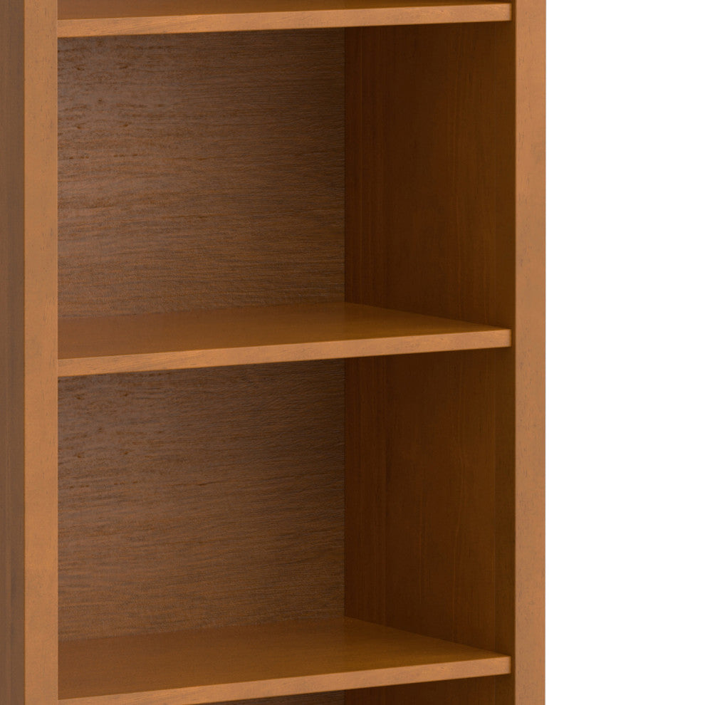 Warm Shaker Solid Wood 5 Shelf Bookcase, Light Golden Brown