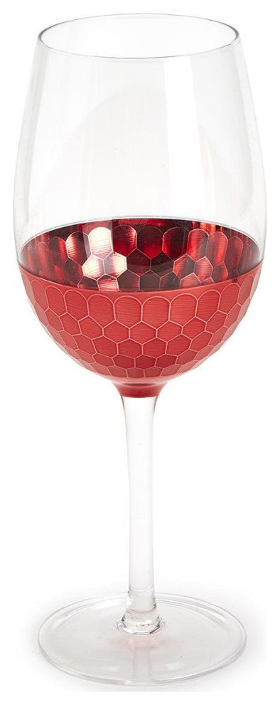 Two's Company Red Hot Set of 4 Faceted Wine Glasses (16 oz each)