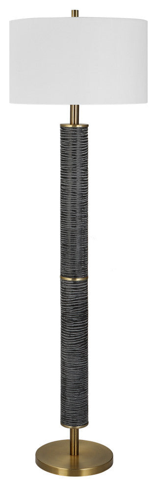 Elegant Modern Gray Black Antique Brass Floor Lamp 63 in Organic Stripes Carved