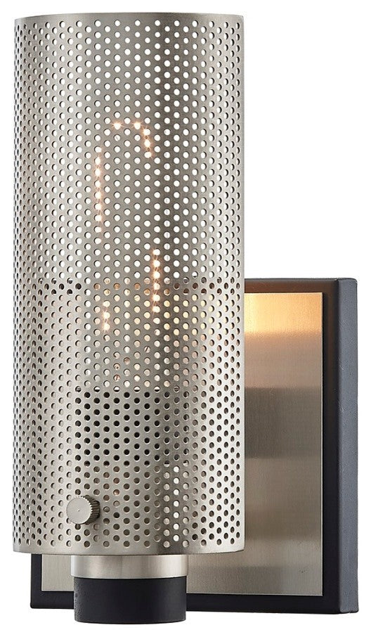 Pilsen 1 Light Wall Sconce, Carb Black With Satin Nickel Accents, Plated Brass