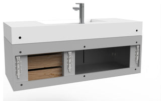 CastelloUSA Amazon 48" Wall Mounted Vanity Set, Gray, White Top, Black Handles