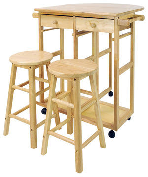 Breakfast Cart With Drop Leaf Table, Natural