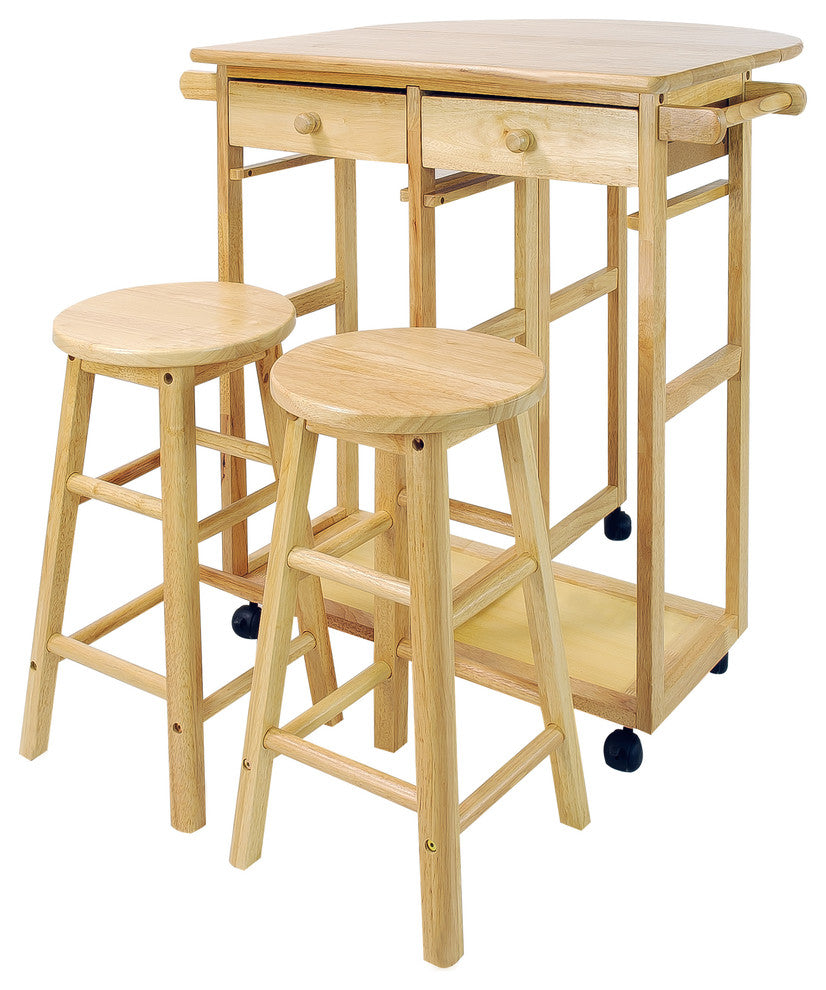 Breakfast Cart With Drop Leaf Table, Natural