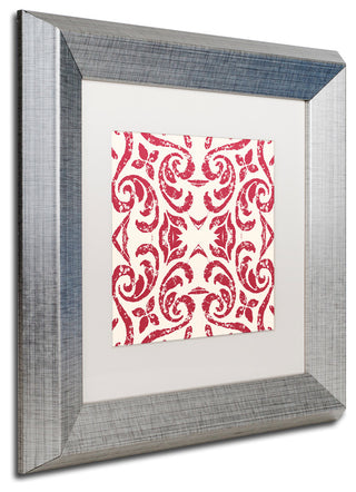 Color Bakery 'Damask Red' Matted Framed Art, Silver Frame, White Mat, 11x11