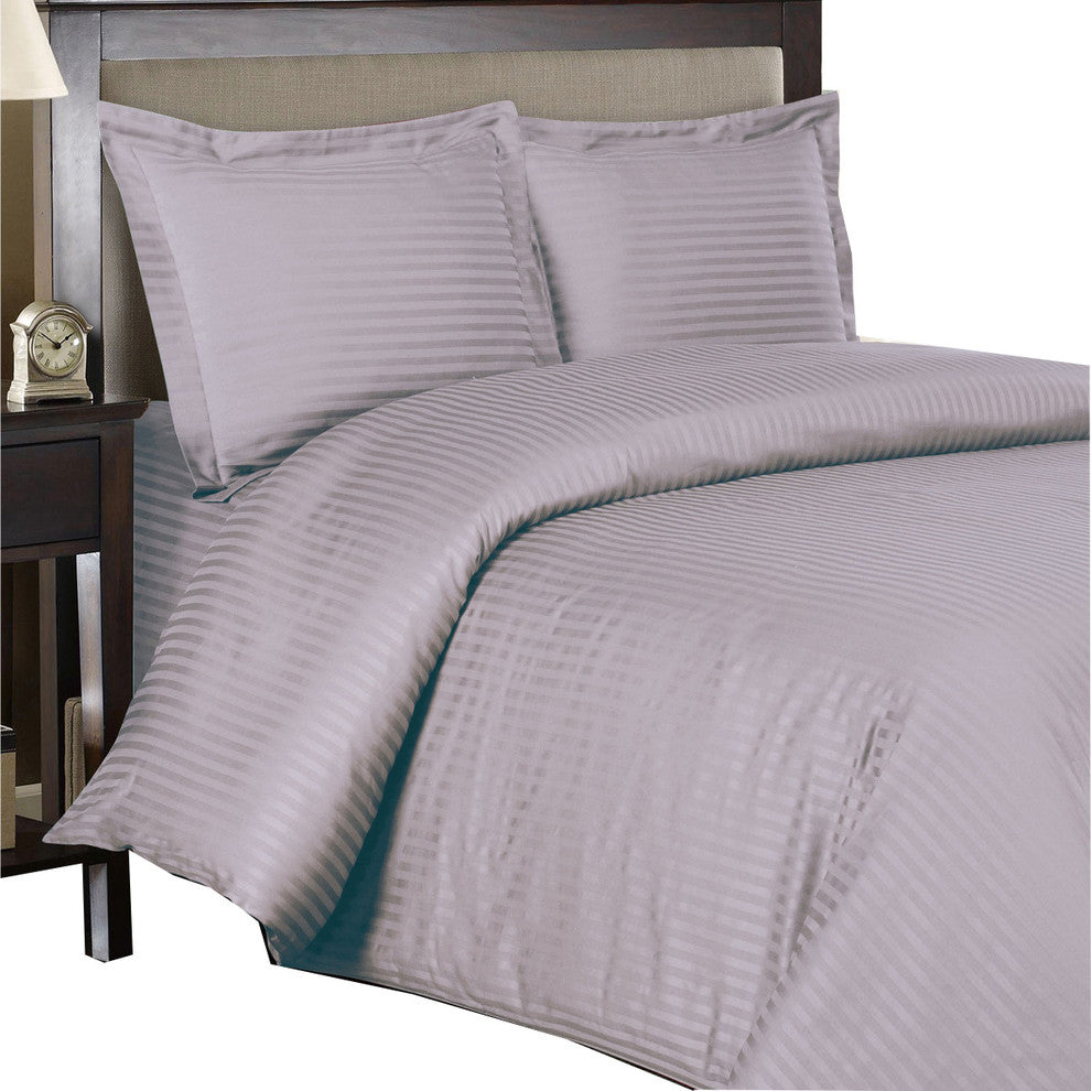 100% Cotton 300TC Striped Duvet Cover Set, Lilac, Full/Queen