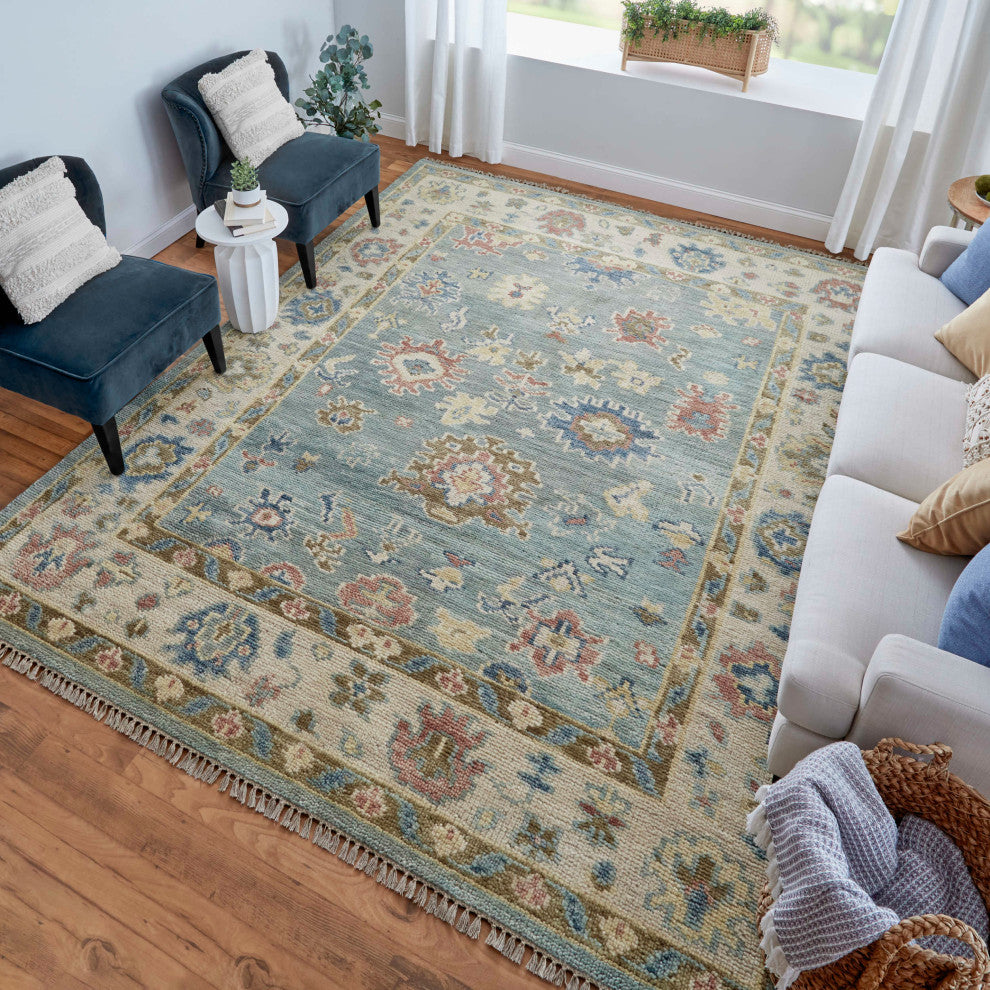 Foxboro R69CJ Transitional/Bohemian & Craftsman Accent Rug, Blue/Ivory, 4'x6'