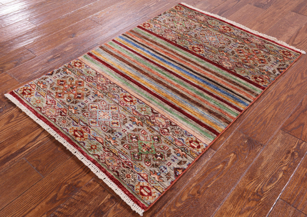 Hand Knotted Khorjin Super Kazak Wool Rug 2' 8" X 3' 11" Q7480