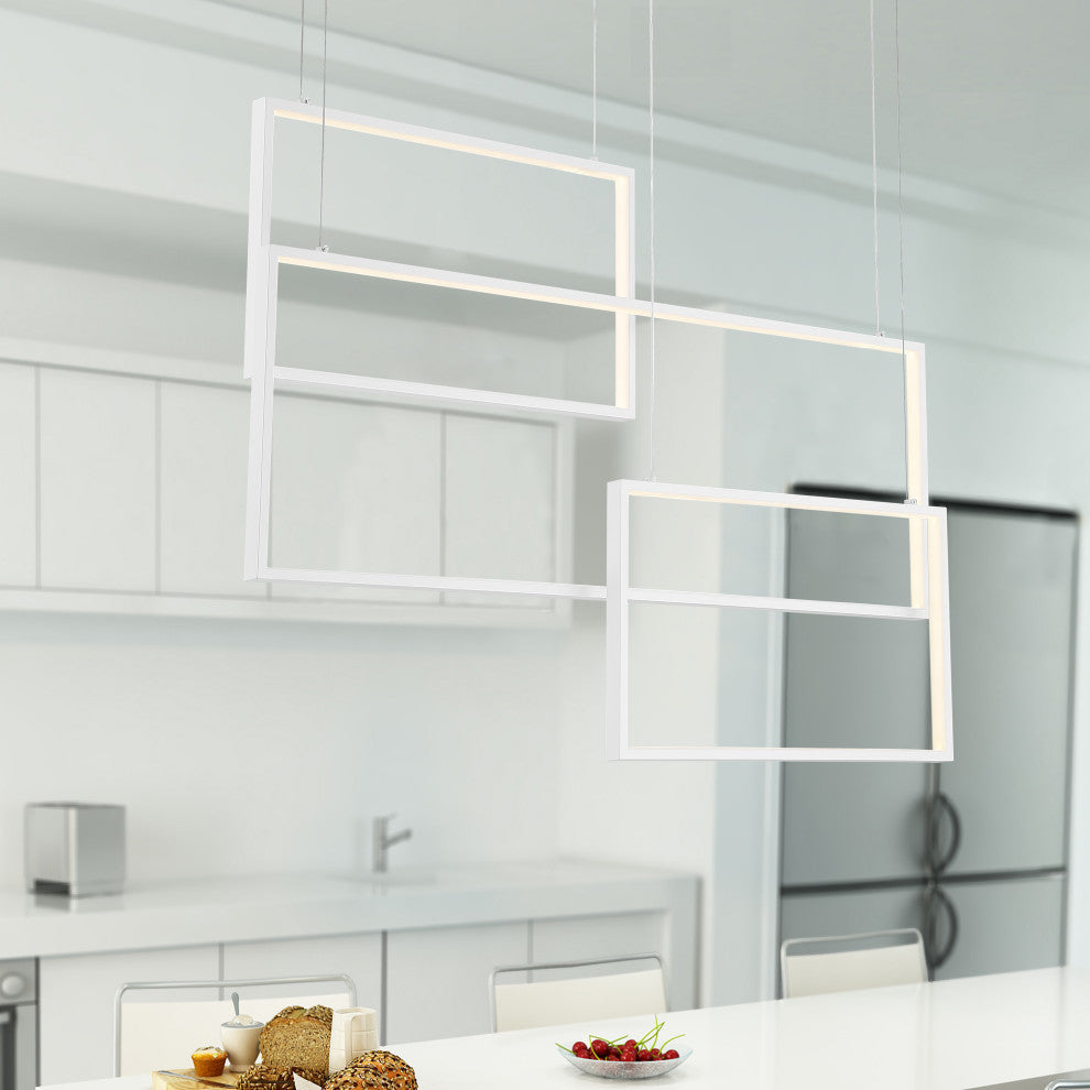 3-Light Unique Geometric LED Chandelier, White