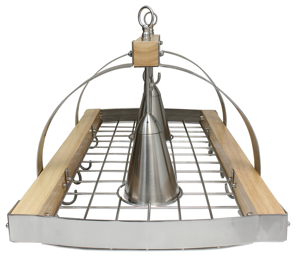 Elegant Designs 2-Light Kitchen Wood Pot Rack With Downlights