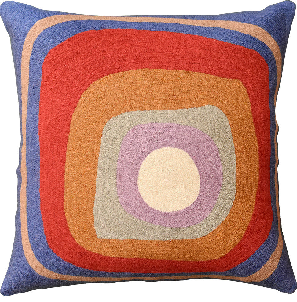 Kandinsky Ruby Square Medium Blue IV Throw Pillow Cover Handmade Wool 18x18"