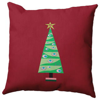 Cartoon Christmas Tree Accent Pillow, True Red, 16"x16"