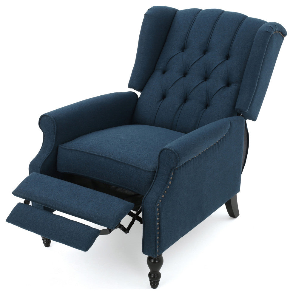 GDF Studio Xanthe Tufted Fabric Recliner, Set of 2, Navy Blue and Dark Brown