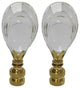 Flat Teardrop Shaped K9 Clear Crystal Lamp Finial With Polished Brass Base, Set
