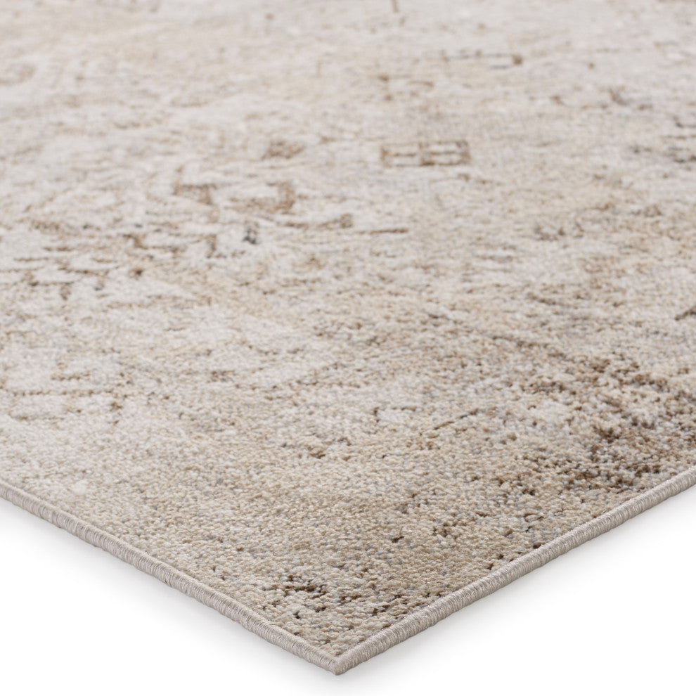 Machine Washable Vibe by Jaipur Living Kati Tribal Brown/ Cream Area Rug, 6'7"x9