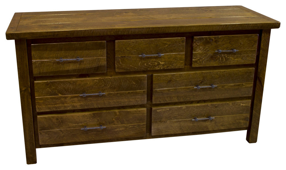 Rustic Barn Wood Style Timber Peg 7-Drawer Dresser, Driftwood