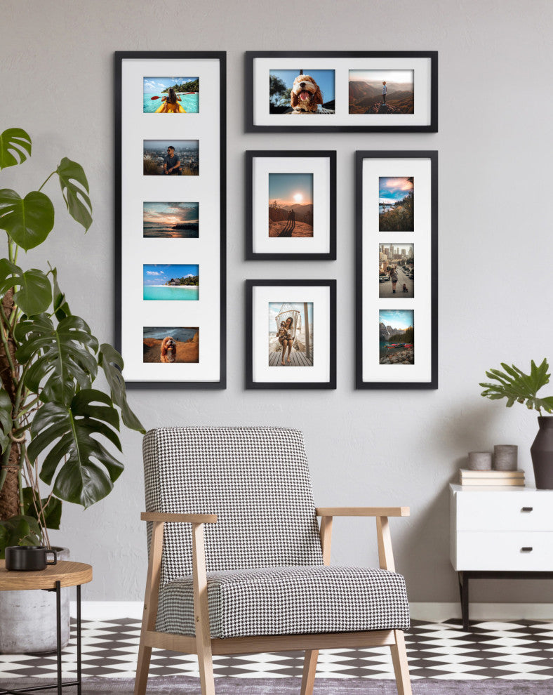Gallery Wall Multi Open Matted Picture Frame Set, Black 5 Piece