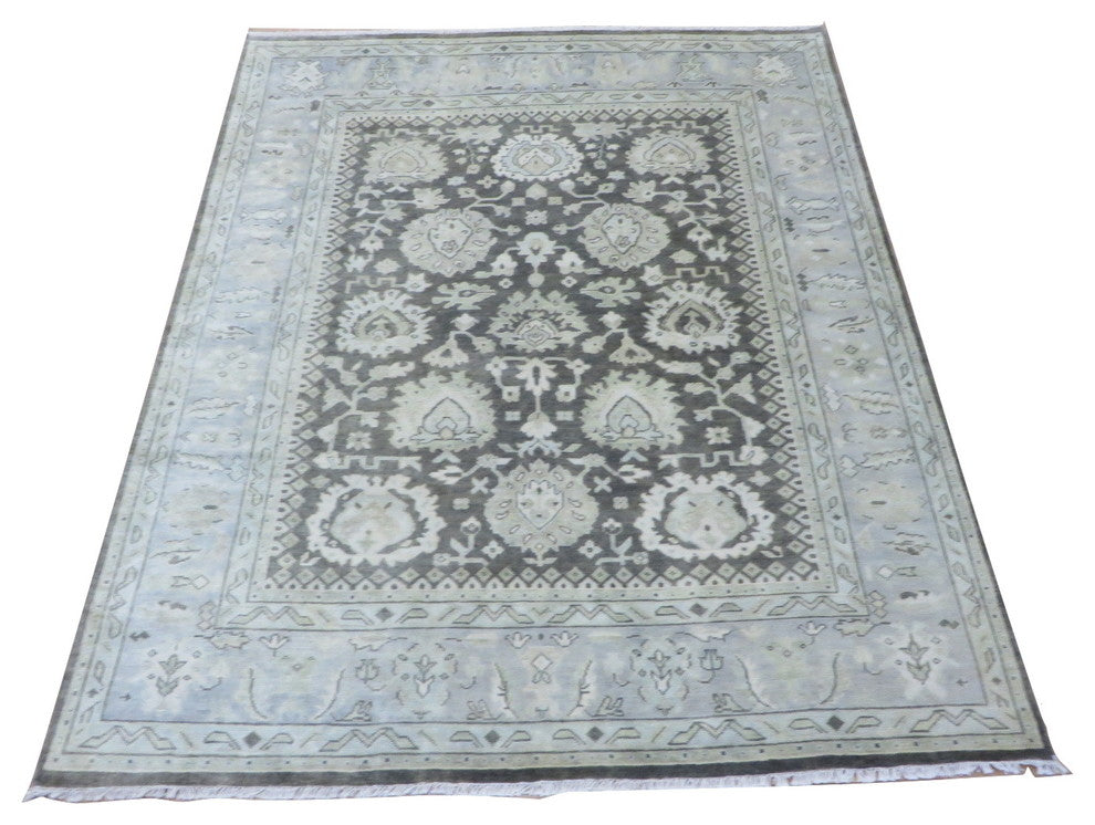 8x10, Hand-Knotted, Brown Oushak Oriental Rug Vegetable Dyes