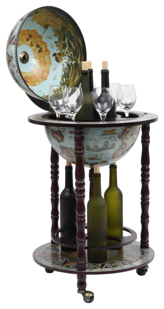 Vidaxl Globe Bar Wine Stand Eucalyptus Wood Blue