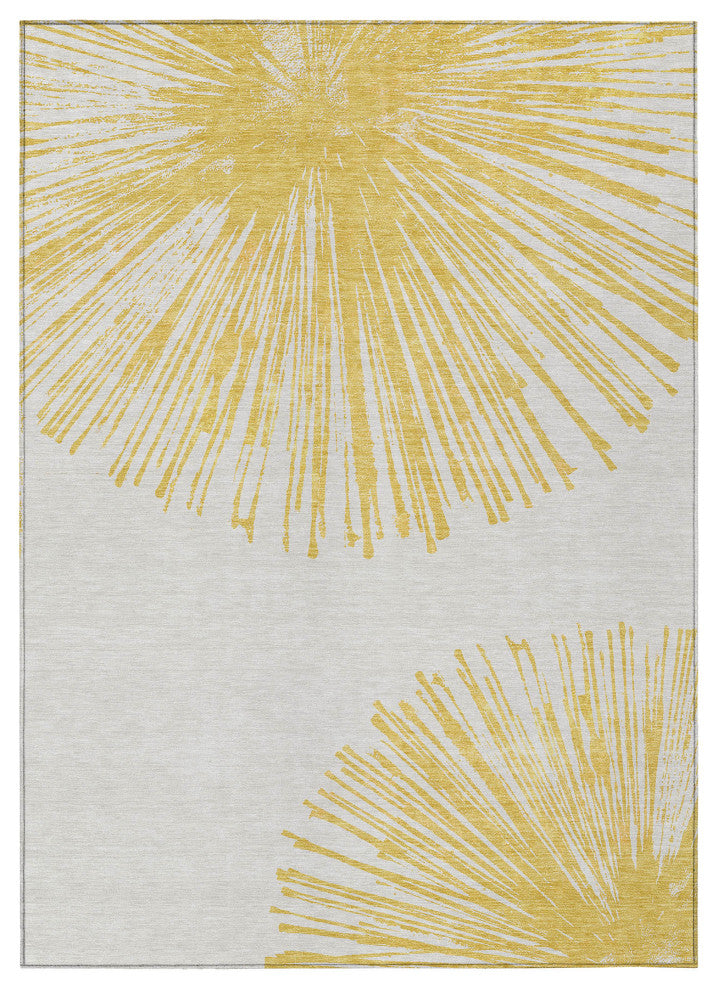 Machine Washable Indoor/Outdoor Chantille ACN642 Gold 3'' x 5'' Rug