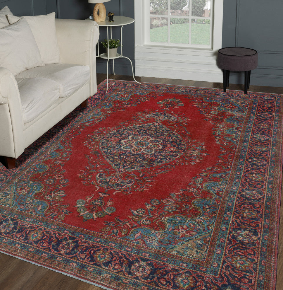 Fine Vintage Distressed Elle Red Rug
