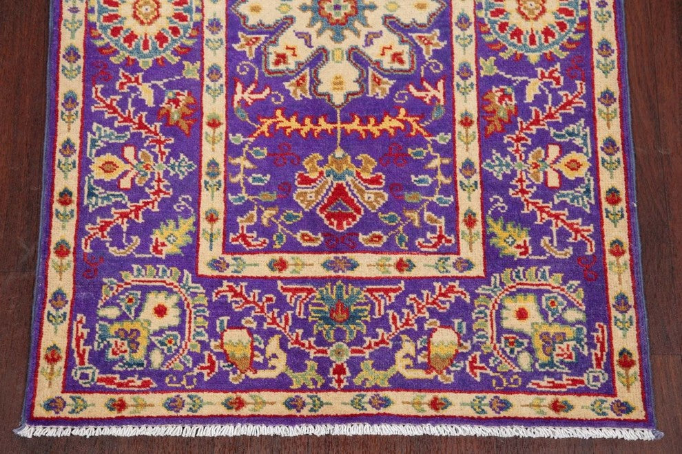 Pakistani Oriental Kazak Wool Hand-Knotted Area Rug, Purple, 3'11"X2'9"