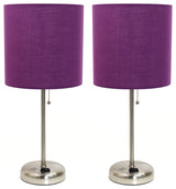 LimeLights Stick Lamp with Charging Outlet and Fabric Shade Two Pack Set