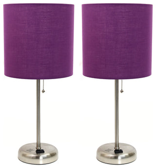 LimeLights Stick Lamp with Charging Outlet and Fabric Shade Two Pack Set
