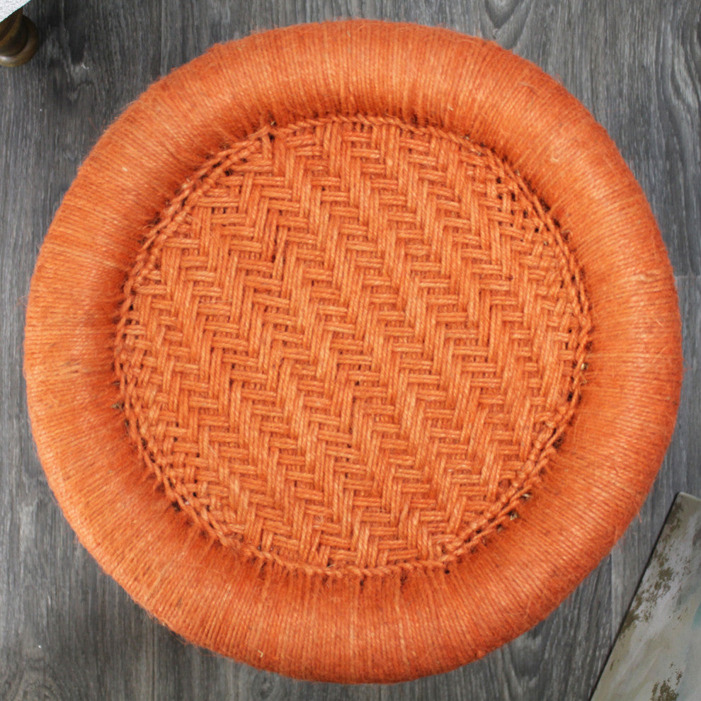 Natural Geo Moray Decorative Handwoven Jute Accent Stool, Orange