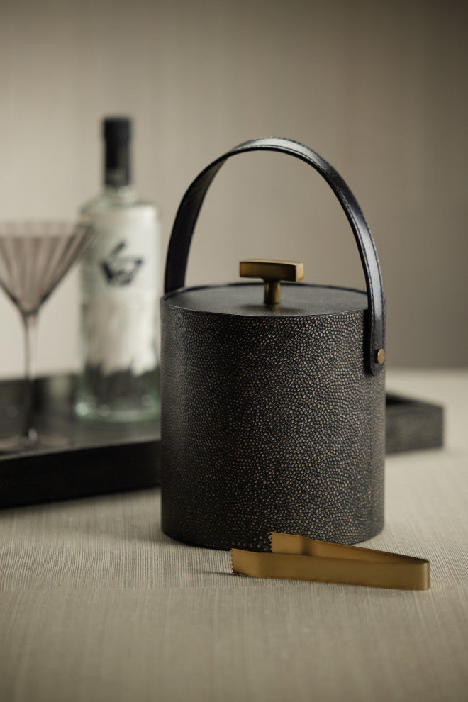 Norbury Shagreen Leather Ice Bucket With Gold Metal Ice Tong