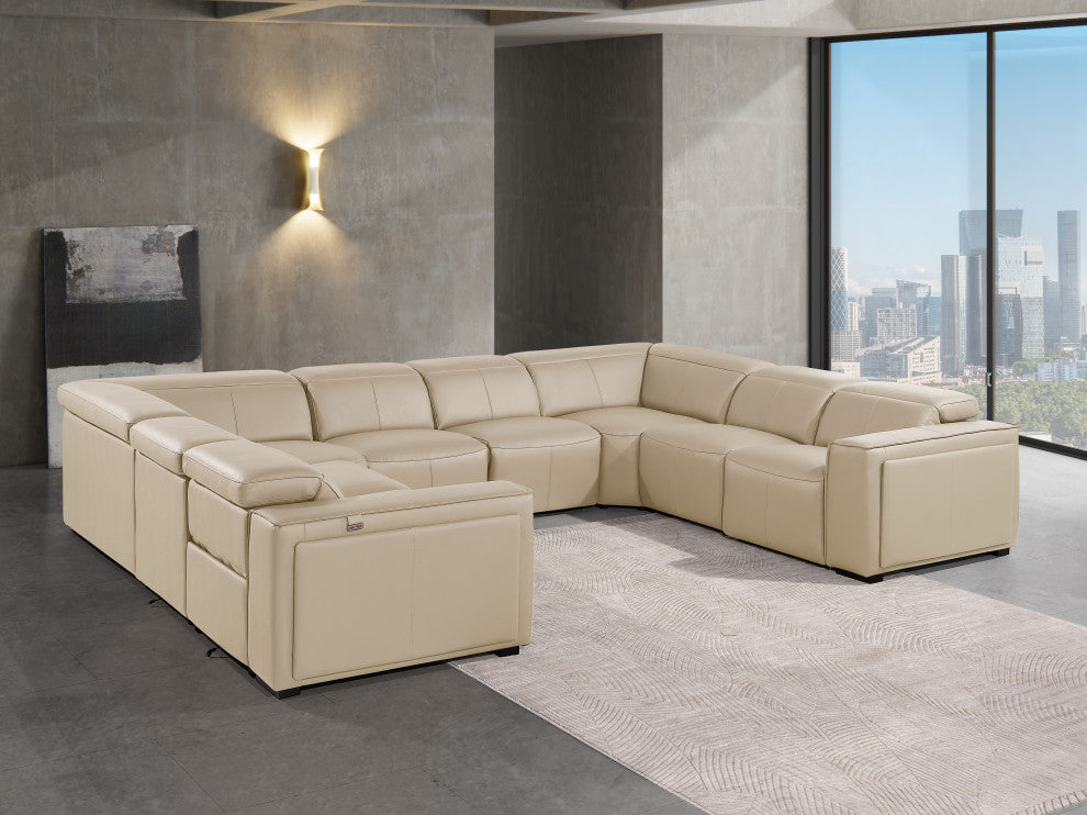 Niccolo Italian Leather 8-Piece U-Shaped 4 Power Reclining Sectional, Beige