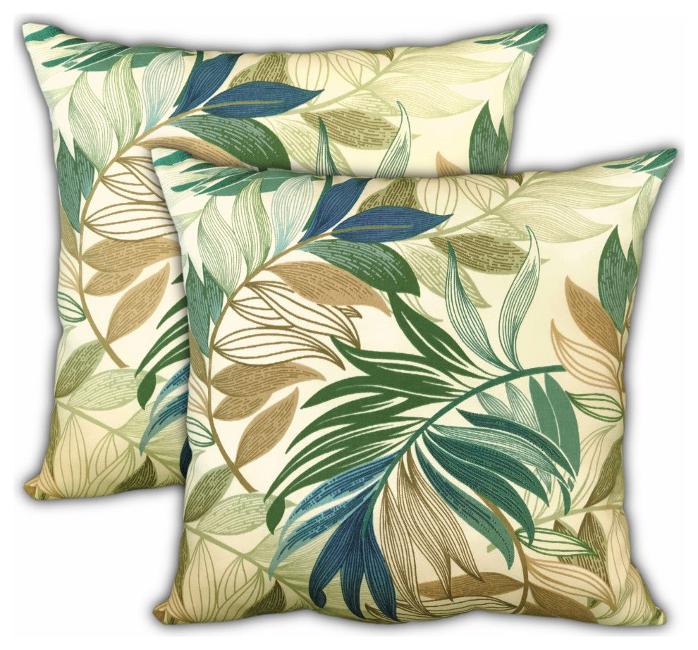 3-Piece Set Beige Tropical Leaves Indoor Outdoor Sewn Pillows