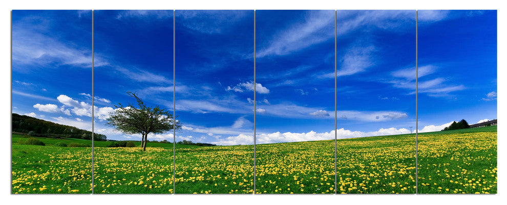 Spring Landscape Green Fields, Landscape Canvas Art Print, 70"x28", 6 Panels