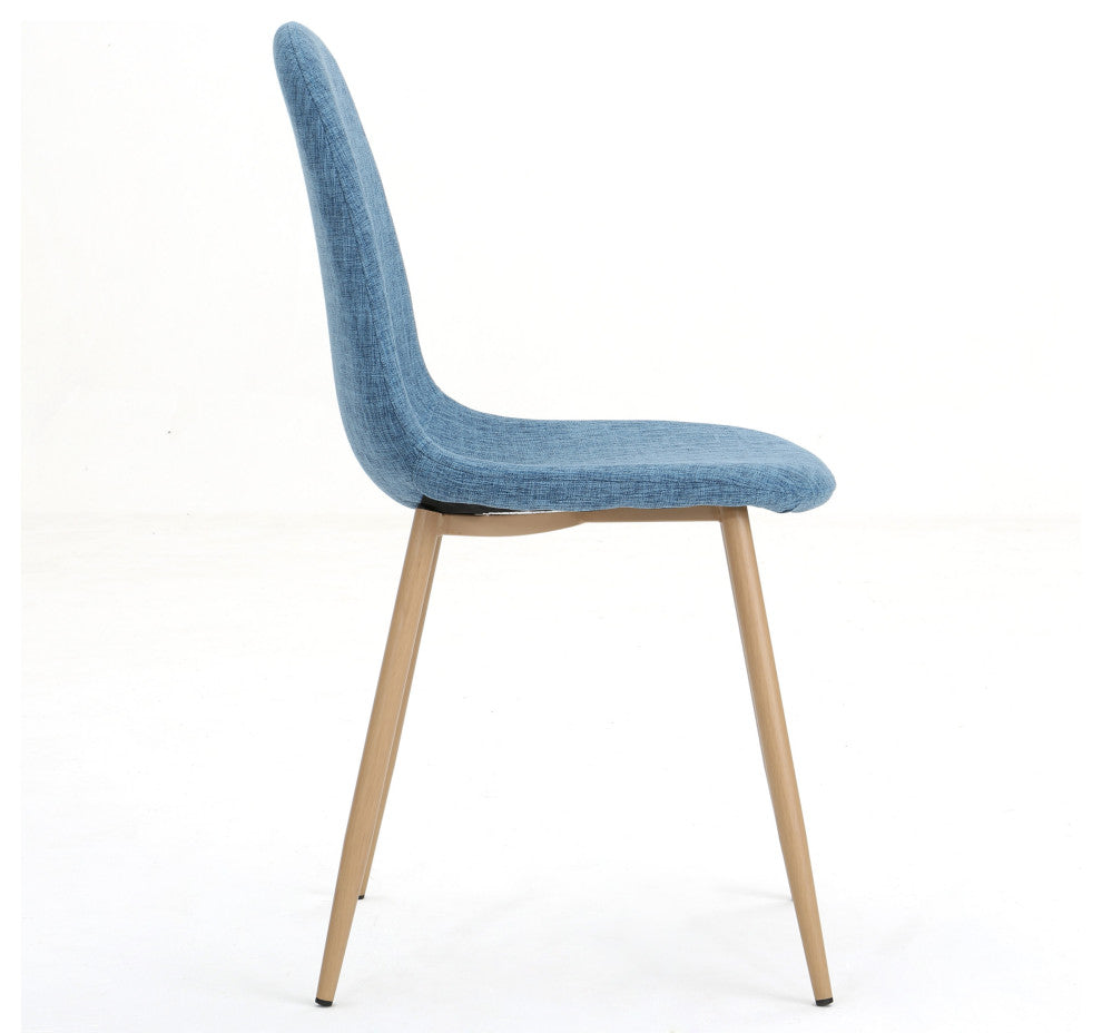 GDF Studio Resta Fabric Dining Chairs With Wood Finished Metal Legs, Set of 2, Muted Blue/Light Brown
