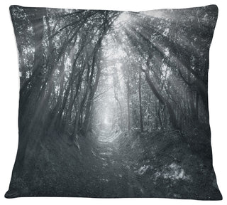Sun Rays Through Gray Trees Landscape Photography Throw Pillow, 16"x16"