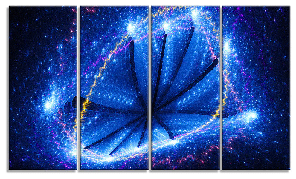 Blue Star Clusters, Abstract Canvas Wall Art, 48"x28", 4 Panels