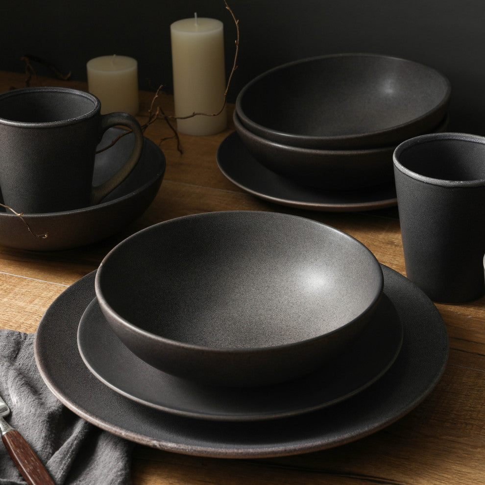 Stone Lain Grao Stoneware Dinnerware Set, Gray, 16-Piece