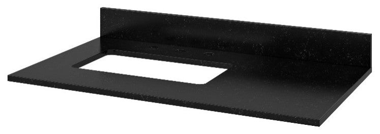 Cade Transitional 36" Black Left Offset Sink Vanity, Black Granite Vanity Top