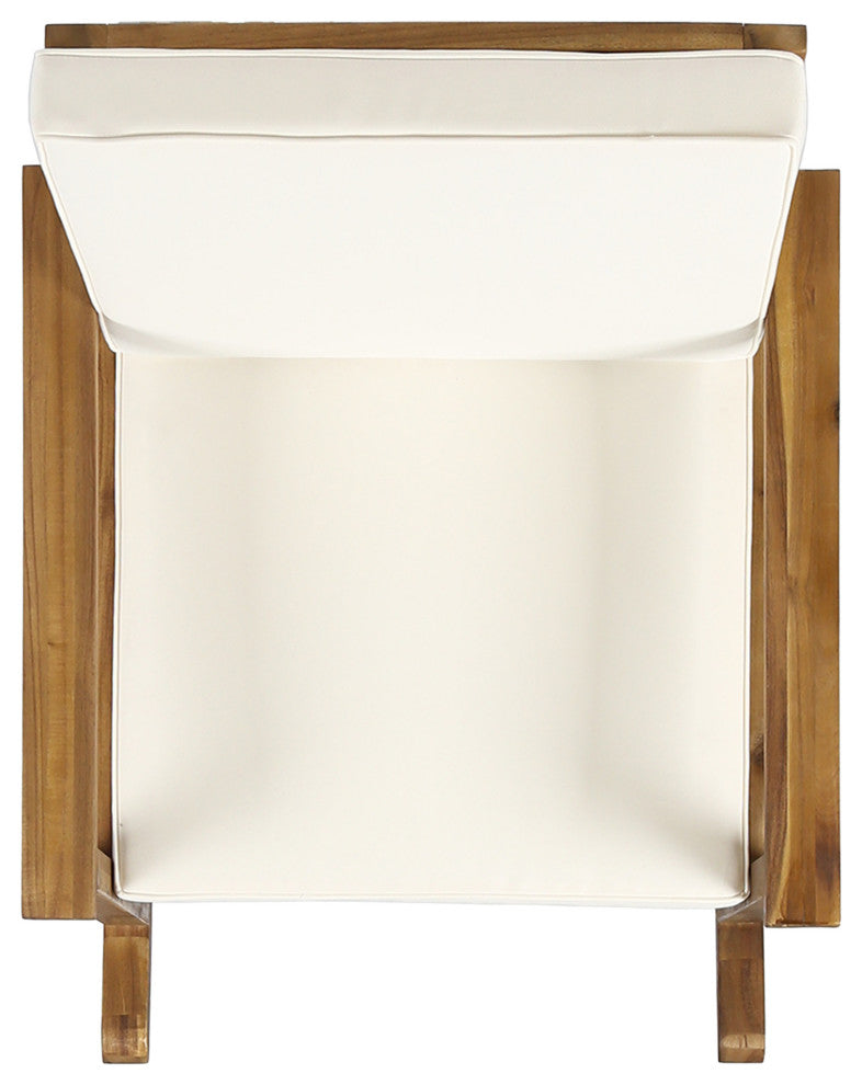 GDF Studio Caspar Outdoor Acacia Wood Rocking Chair, Teak Finish With Cream Cushion