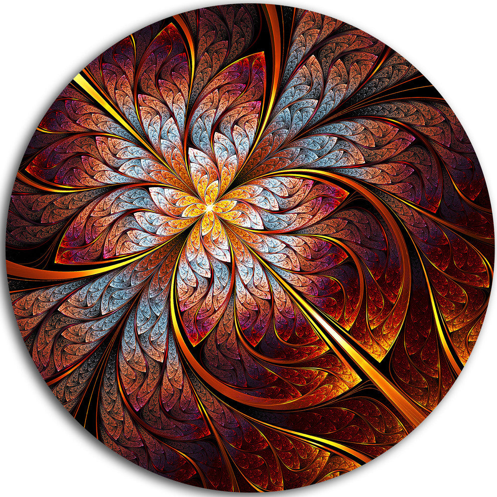 Fractal Flower Red And Blue, Floral Digital Art Disc Metal Artwork, 11"