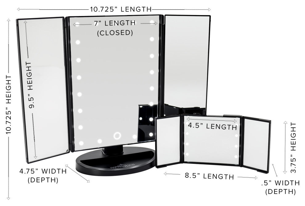 Touch & Go Trifold Makeup Mirror Bundle, Black