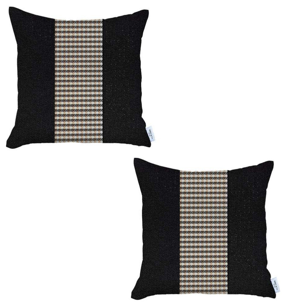 Set of 2 Black and Tan Houndstooth Pillow Covers