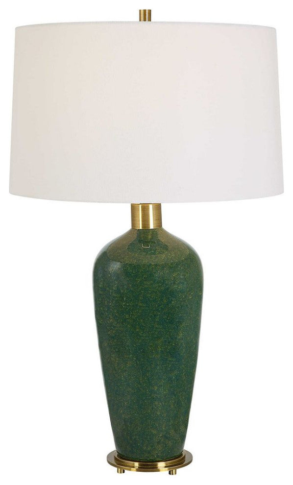 Classic Mottled Dark Green Gloss Ceramic Table Lamp 29 in Moss Antiqued Brass