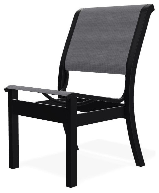 Leeward Sling Stackable Outdoor Dining Chair, Augustine Pewter/Black