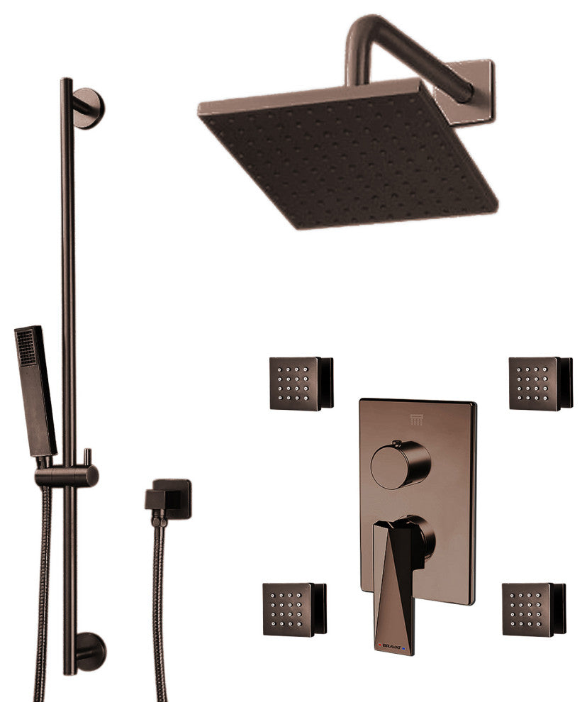 Bravat Light Oil Rubbed Bronze Square Shower Set, Valve Mixer 3-Way Concealed