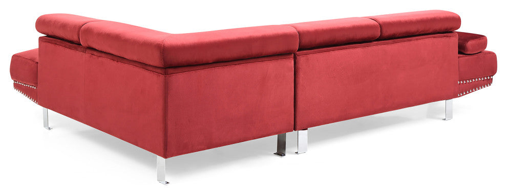 Derek 109" W 2 Piece Velvet L Shape Sectional Sofa, Cherry