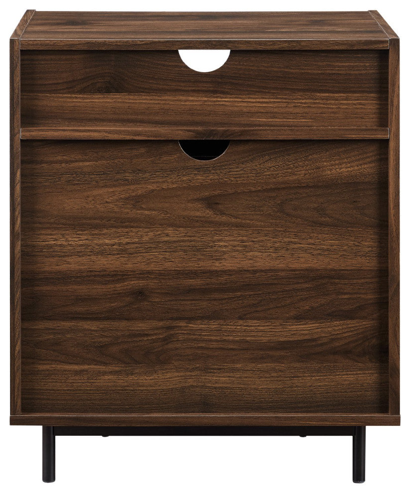 Modern Nightstand, 2 Drawers & Open Compartment With USB Port Attachme