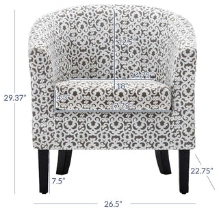 Modern Club Chair Barrel Design, Brown/White
