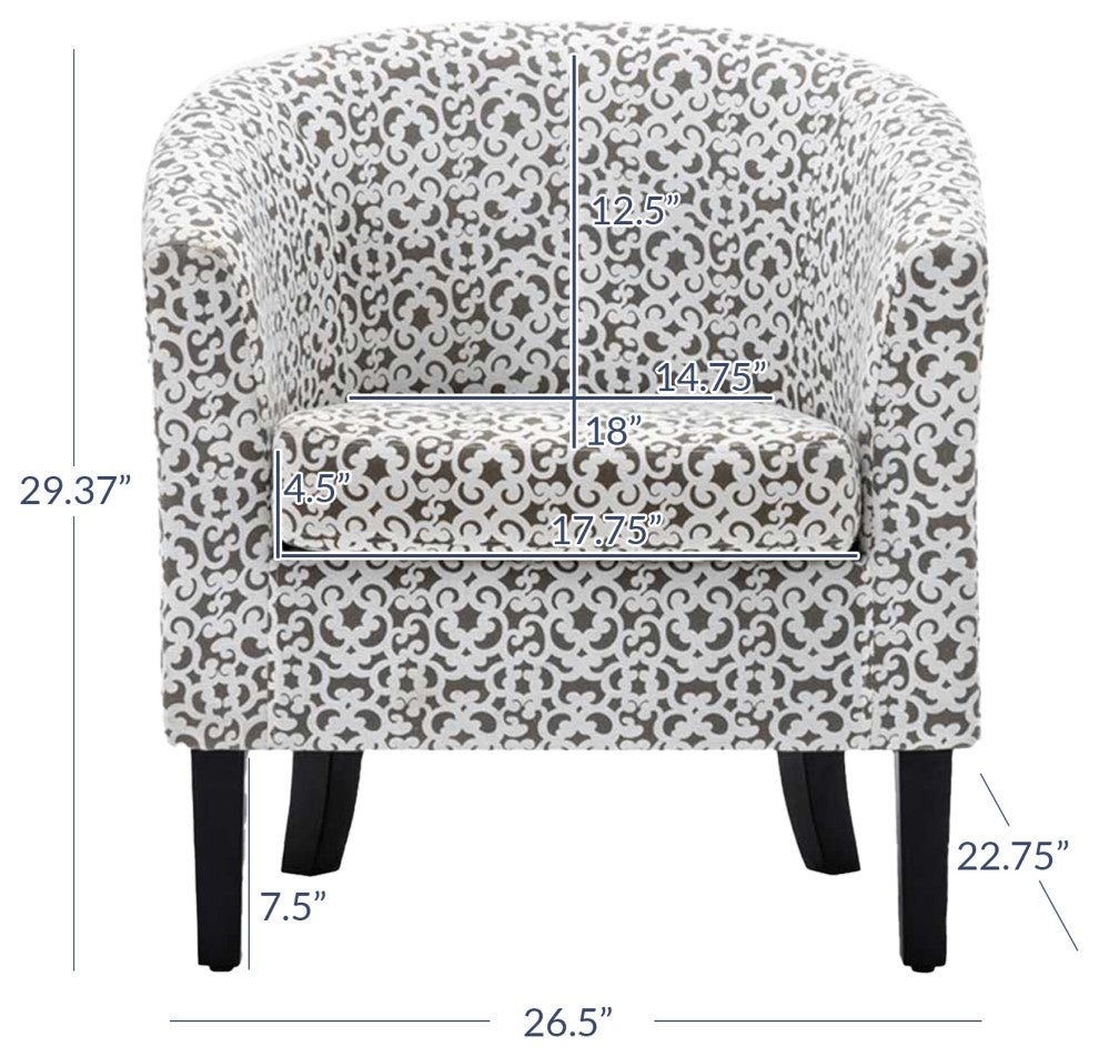 Modern Club Chair Barrel Design, Brown/White
