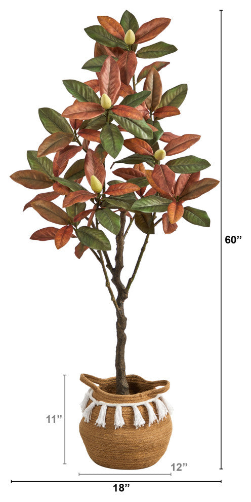 5ft. Artificial Fall Magnolia Tree With Handmade Basket With Tassels