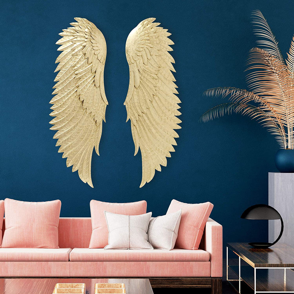 2 Piece Angel Wing Bas-Relief Wall Sculpture, 55 Inches